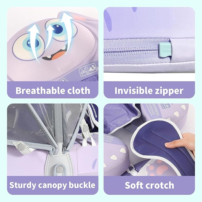 Mambobaby Float with Canopy and Tail New Upgraded Non-Inflatable Baby Pool Float Mambo Float Swim Trainer Solid Infant Swim Float Adjustable Pearl Foam Baby Swim Ring