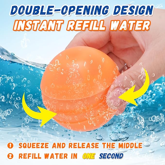 Reusable Water Balloons, 12 Pcs Self-Sealing Quick Fill Silicone Water Bombs, One-Hand Easy Fill Refillable Summer Pool Toys for Kids & Adults, Durable Splash Balls for Water Fight Games