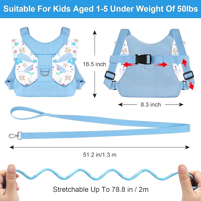 Accmor 3 in 1 Toddler Harness Safety Leashes + Anti Lost Wrist Link, Kids Harness Children Leash for Girls, Child Safety Leash Cute Baby Safety Harness Belt Strap Hold Kids Close While Walking (Blue)
