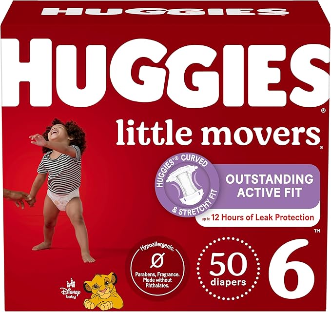 Huggies Size 6 Diapers, Little Movers Baby Diapers, Size 6 (35+ lbs), 50 Count (2 packs of 25), Packaging May Vary