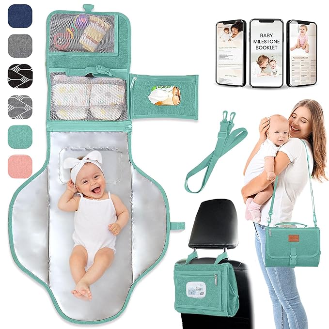 Portable Changing Pad for Baby, Travel Diaper Changing Pad for Newborn, Large Waterproof Baby Changing Mat, Foldable & Detachable Diaper Changing Station with Baby Wipes Pockets, Baby Stuff by Pillani
