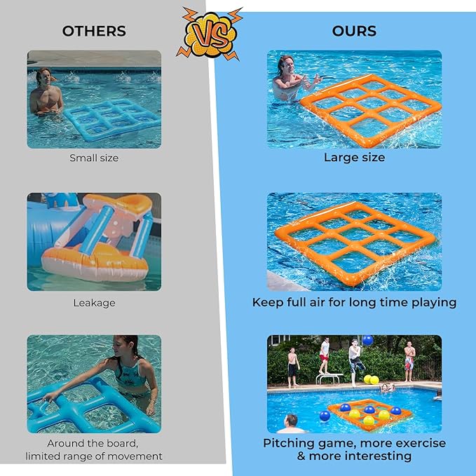 Pool Toys Games Set- Tic-Tac-Toe Inflatable Pool Toy with 10 Balls - for Adults Teens Kids 2-10 Players