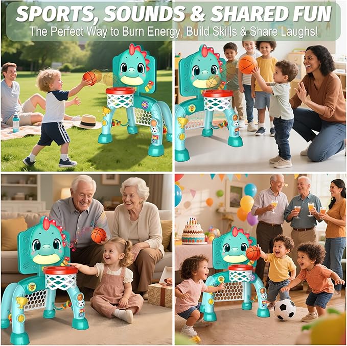 Zerhunt Toddler Sports Gym Toys: Motor Skills Development Energy Release by Mini Basketball & Soccer with Music & Light for Indoor Outdoor - Idea Christmas Birthday Gift for Boys Girls Age 1-3
