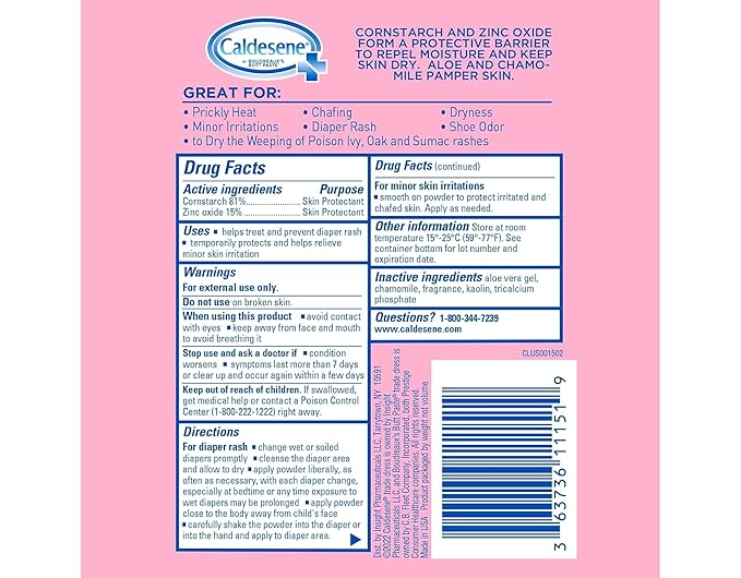 Caldesene Medicated Protecting Powder with Zinc Oxide & Cornstarch-Talc Free, 5 Ounce (5 Pack)