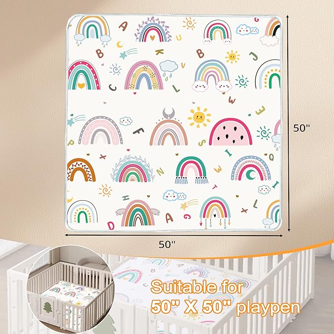 Baby Play Mat, 1-Inch Thick Foam 50" X 50" Playpen Mat,Waterproof & Non - Slip Playmat for Baby Play on Floor, Wipe - Clean, Ideal for Infants, Toddlers & Kids' Crawling and Tummy Time(Rainbow)