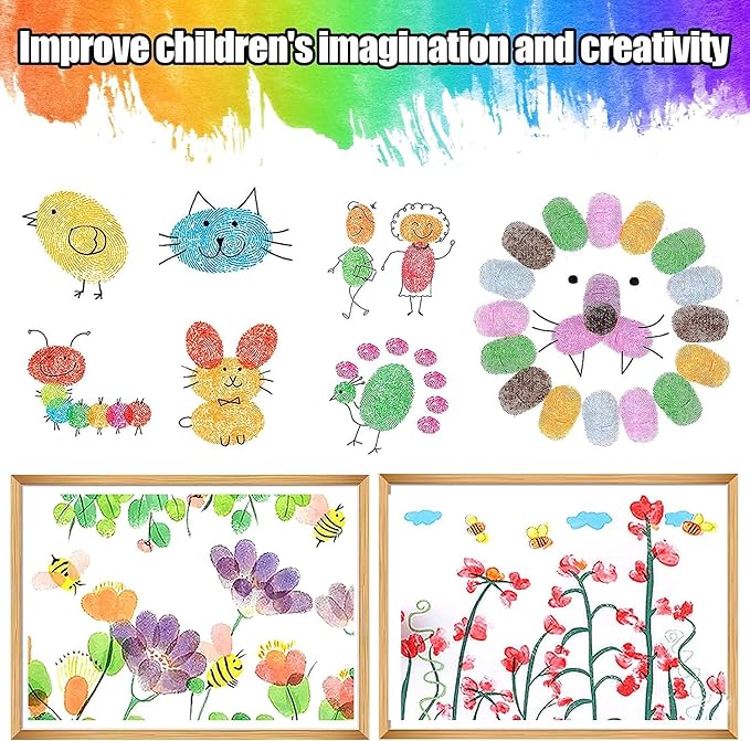 7" Large Ink Pads for Kids - Handprint Footprint Size Rainbow Stamps Pad, Safe & Washable Ink Pad for Fingerprint Painting Card Making Stamp Crafting Paper Wood Fabric Scrapbook Kids Birthday Gifts