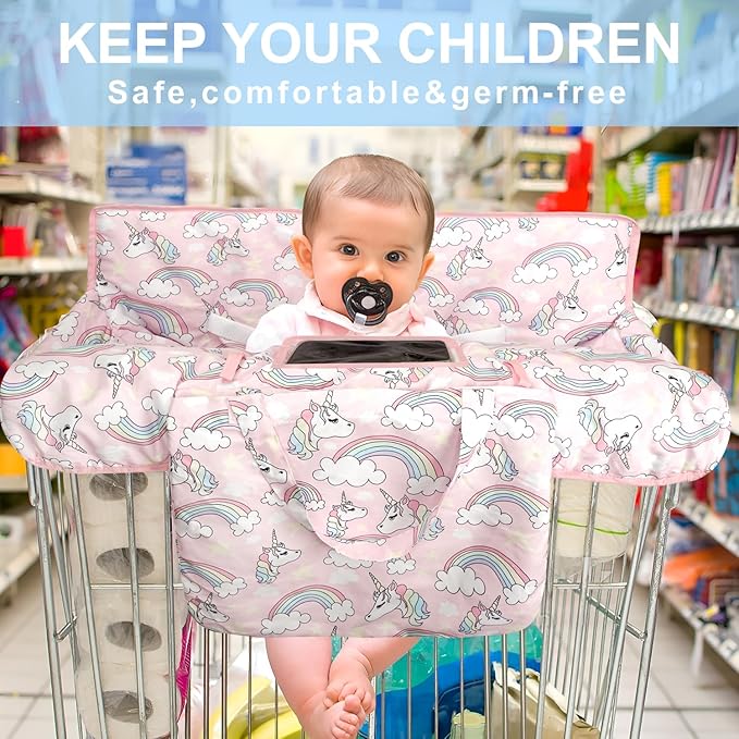 Pink Shopping Cart Cover for Baby 2-in-1 High Chair Cover with Safety Harness Multifunctional Unicorn Pattern Cart Covers for Babies Soft Padded Grocery Cart Cover for Baby Boy Girl