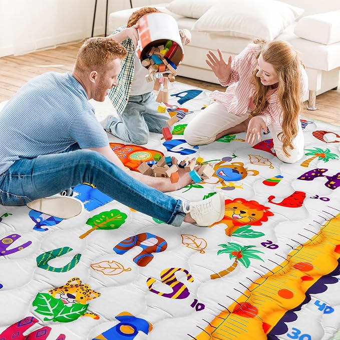 Safari Zoo Alphabet Play Mat 71"×59" Baby Gyms Playmats for Playpen Giant Waterproof ABC Learning Mat for Toddlers, Jungle Themed Nursery Floor Thicken Soft Padding for Toddlers Infants