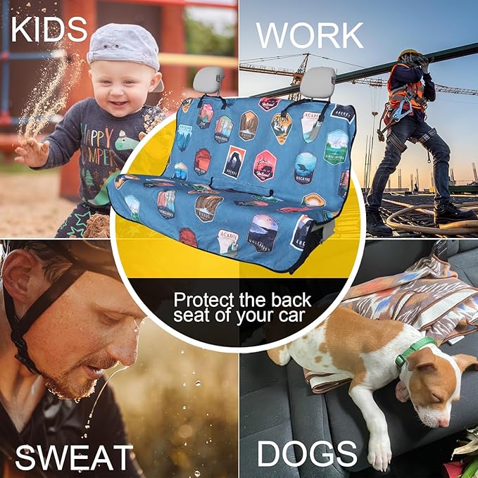 Back Seat Cover for Car Trucks Van SUV,Waterproof Rear Bench Towel Seat Covers for Dogs and Kids,Automotive Backseat Protector (National Parks)