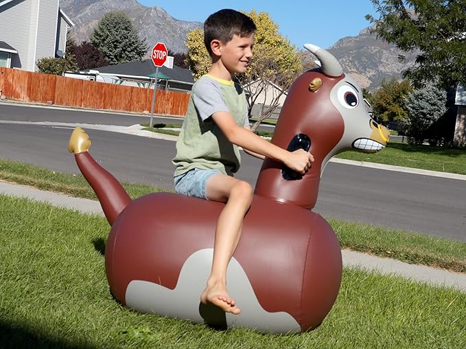 Hearthsong Hop N Go Inflatable Bull Riding Bouncy Hopping Toys for Kids Ages 5+ - Ride On Bouncer Animal Hopper Jumping Toys for Outdoor Games (2 Pack)
