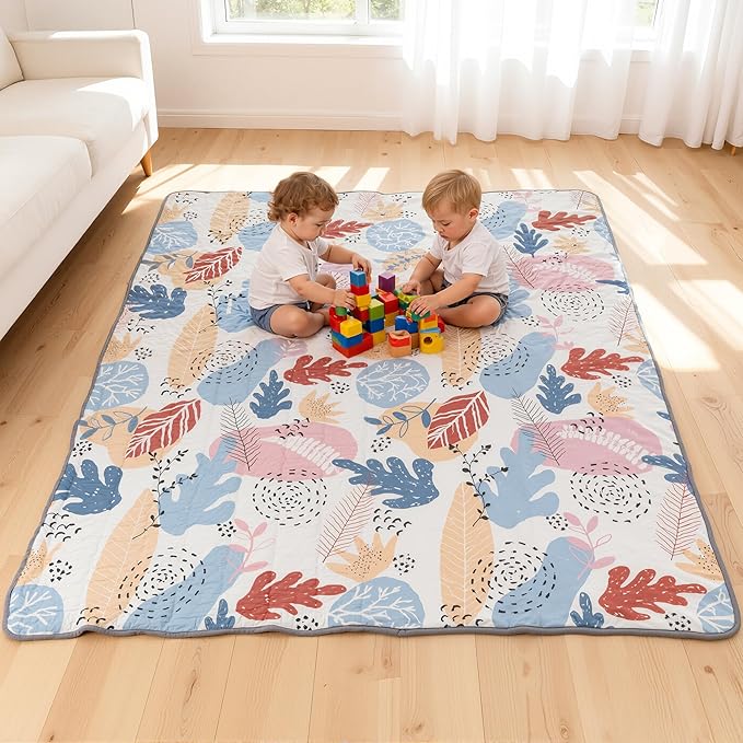 Baby Play Mat 71"×59" Premium Thicker Foam Floor Mat, Bohemian Non-Slip for Infants & Toddlers, Foldable Machine Washable Crawling Mat