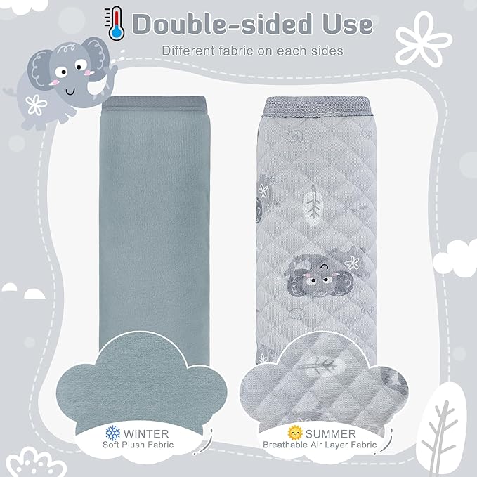 INFANZIA Car Seat Strap Covers for Infants Babies, Soft Carseat Shoulder Pads for Kids, Double-Sided Use Seatbelt Cushion Covers for Stroller, Pushchair & High Chair (Gray)