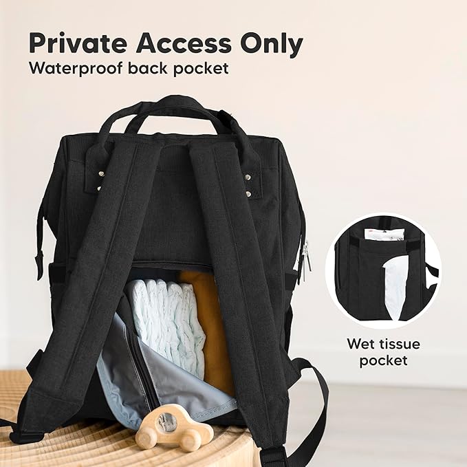 KeaBabies Baby Diaper Bag Backpack - Large Baby Bag for Boys, Girls, Waterproof Multi Function Travel Diaper Backpack with Changing Pad, Durable Travel Essentials for Moms and Dads (Trendy Black)