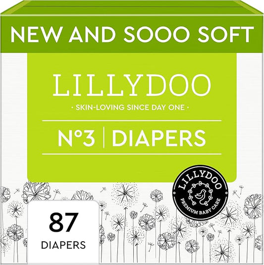 Baby Diapers - Size 3 (13-22 lbs), Half-Monthly Supply (87 Count), Leak Protection, Skin-Friendly, Ultrasoft, Perfume- & Chlorine-Free, Hypoallergenic, Dermatologist Tested, Oeko-TEX®