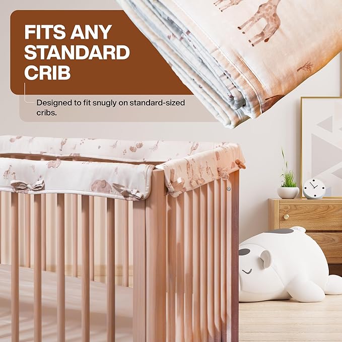 Stéphen House Ultra Soft Crib Rail Guard for Teething Double Thickness for Edge Protection for Top Rail 100% Cotton Lining Fits Standard Baby Cribs Easy to Clean Upgraded 4 Piece Set