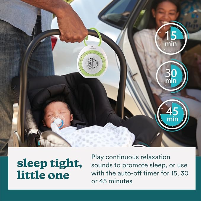 MyBaby Baby Sound Machine - White Noise Sound Machine for Baby, Travel, Nursery and On The Go - 4 Soothing Sounds, Integrated Clip, Small and Lightweight - Great for Baby Registry Gift