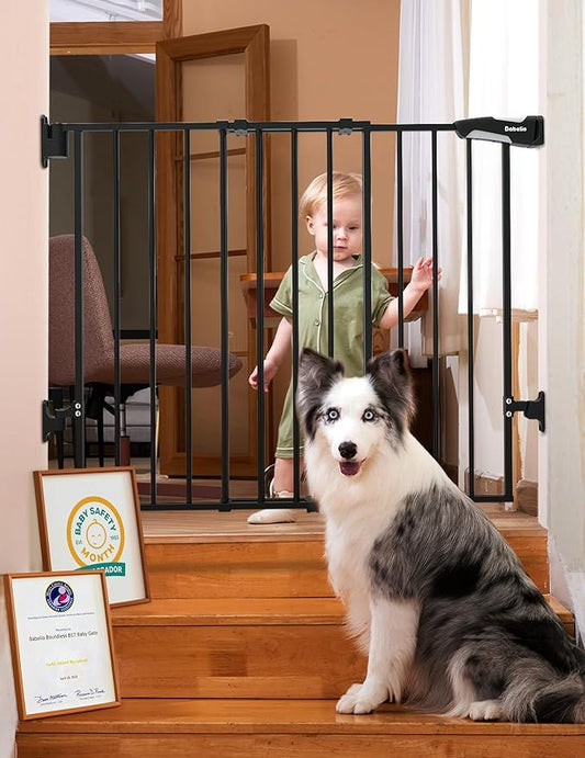 Babelio Baby Gate for Stairs, Kitchen & Doorways, 26-41" W 28" H No Bottom Bar| Easy Installation| One-Handed Operation| Auto-Close| Hardware Mount Safety Dog/Pet Gate Indoor (Black)