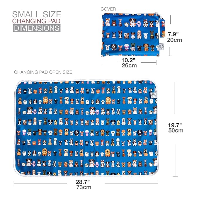 Flockthree Waterproof Baby Changing Pad with Storage Bag (28.7" X 19.7") Washable Wipeable Reusable Leak Proof Diaper Travel Mat Station Changing Mattress Liner Cribs Bed Cover, Dog Family