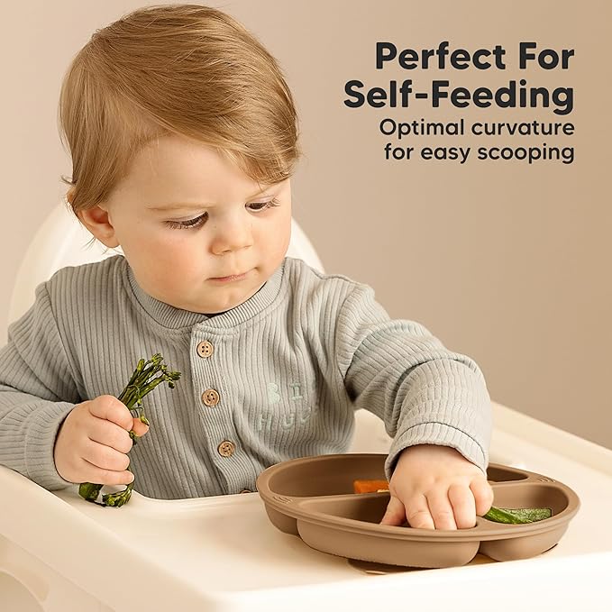 KeaBabies Suction Plates for Baby, Toddler - 3-Pack 100% Silicone Toddler Plates with Suction, Divided, BPA-Free Baby Led Weaning Essentials for Kids, Dishwasher, Microwave Safe, Durable (Amaze)