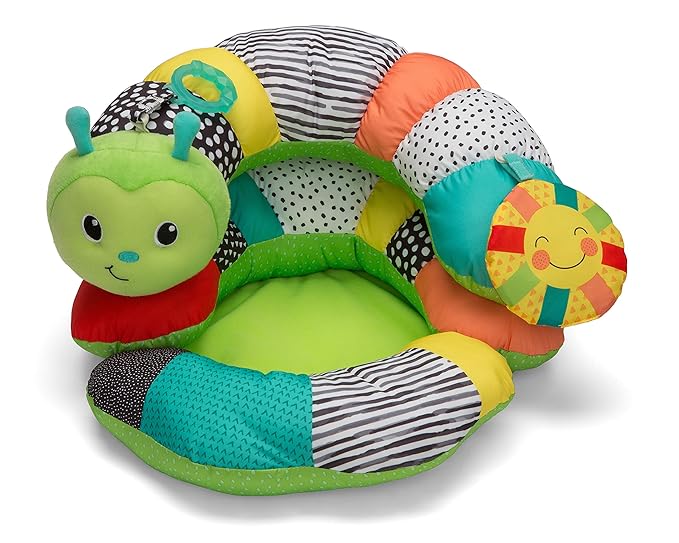Infantino Prop-A-Pillar Tummy Time & Seated Support, Baby Floor Seat for Tummy Time & Early Sitting, Soft, Supportive, Engaging Toys, Caterpillar