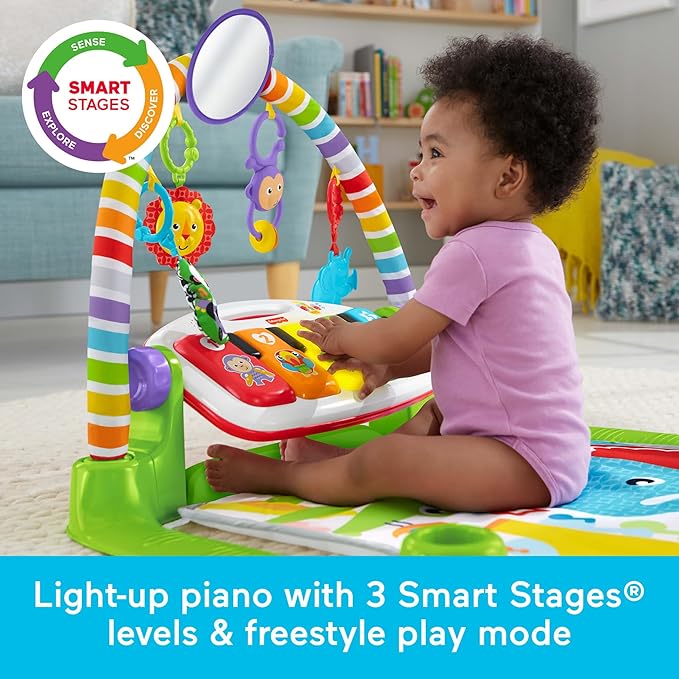 Fisher-Price Baby Playmat Deluxe Kick & Play Piano Gym for Learning & 2 Maracas Soft Rattles for Newborn to Toddler Play Ages 0+ Months