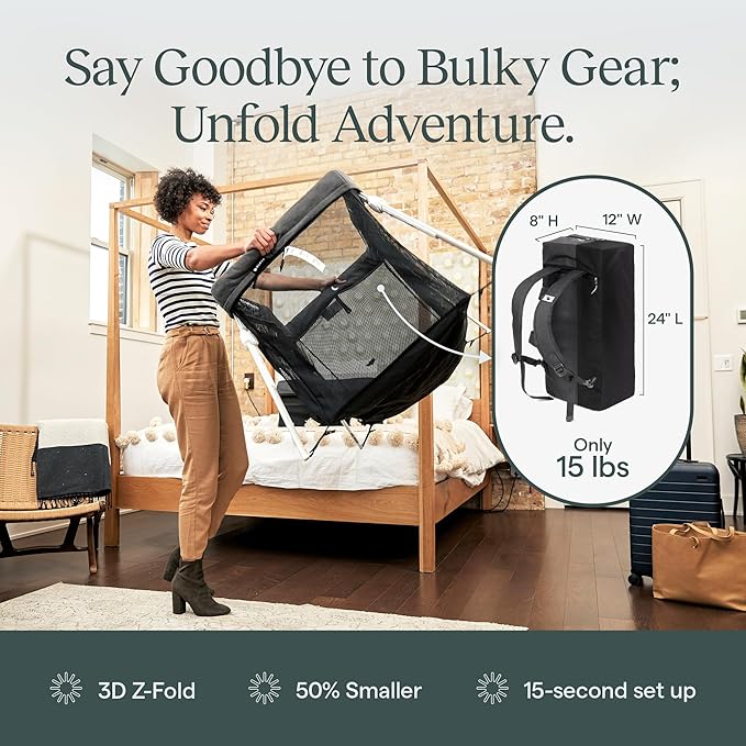 Guava Family Travel Crib includes Lightweight Backpack Design | Certified Baby Safe Portable Crib | Folding Play Yard, Comfy Mattress for Babies, Toddlers | Compact Baby Travel Bed