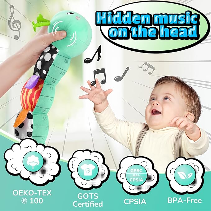 LIGHTDESIRE Baby Toys 6-12 Months Musical Caterpillar,Stuffed Animals Infant Toys 0-6 Months Sensory Toy with Ruler Design,Crinkle&Ring Bell,Baby Teething Toys for Tummy Time Boy Girl Gifts (Blue)