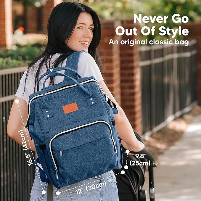 KeaBabies Baby Diaper Bag Backpack - Large Baby Bag for Boys, Girls, Waterproof Multi Function Travel Diaper Backpack with Changing Pad, Durable Travel Essentials for Moms and Dads (Navy Blue)