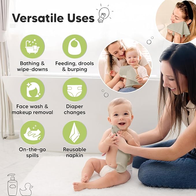 6-Pack Soft Baby Washcloths, Viscose from Bamboo - Kids, Newborn Bath Towels, Infant Shower, Toddler Reusable Face Towel, Gentle on Skin, Face Wash Cloths for Babies, 10x10 (Stone)
