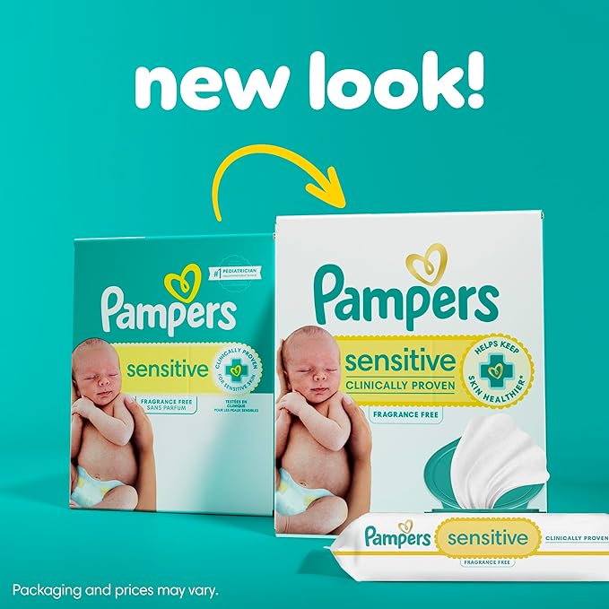 Pampers Baby Wipes, Sensitive, Water Based Wipe, Clinically Proven, Hypoallergenic, and Unscented for Babies, 1008 Wipes Total (12 Flip-Top Packs) [Packaging May Vary]