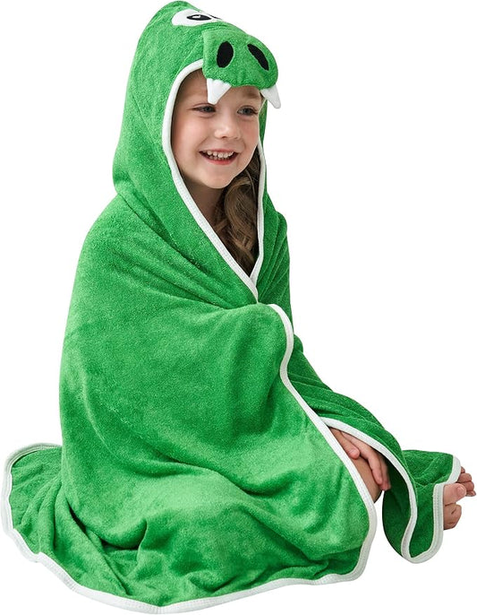 HIPHOP PANDA Hooded Towel - Rayon Made from Bamboo, Bath Towel with Bear Ears for Newborn, Babie, Toddler, Infant - Absorbent Large Baby Towel - Dinosaur, 30 x 40 Inch
