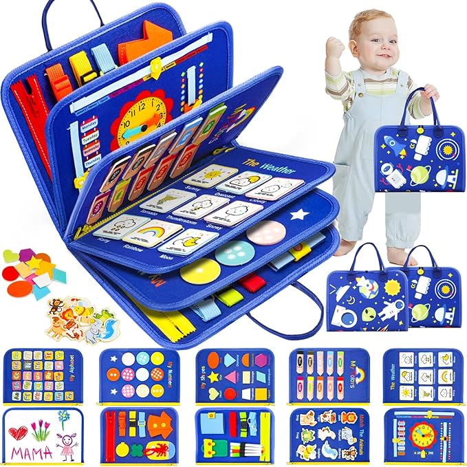Busy Board, Montessori Toys for 1 2 3 Year Old - Toddler Toys for Ages 2-4 Boy Birthday Gift, Busy Book for toddlers 1-3, Toddler Learning Activities, Educational Learning Toy for Airplane Car Travel
