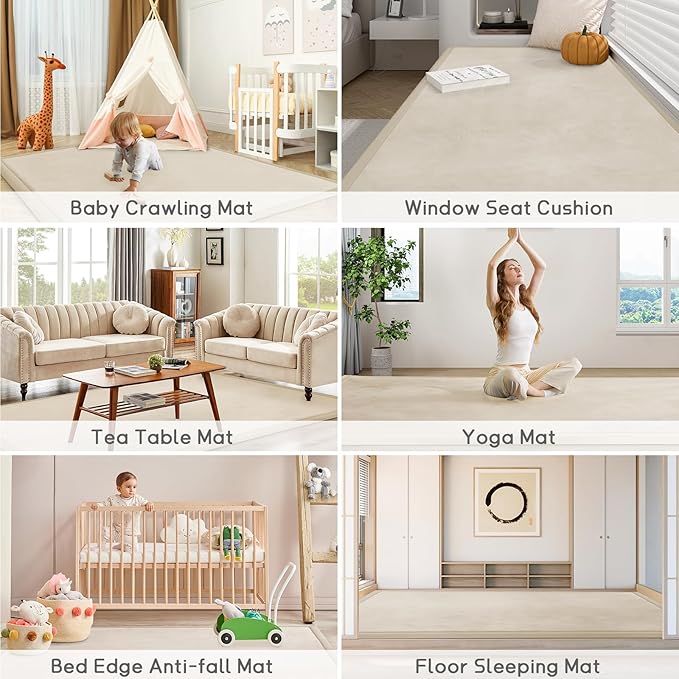 Baby Play Mat for Floor Tummy Time Nursery Rug Muscle Mat Area Playroom Rug Tatami 50 * 50" Memory Foam 1.3" Thick Crawling Time For Babies,Toddlers, Infants, Kids(Beige)
