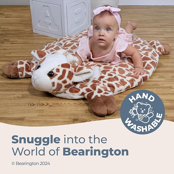 Bearington Baby Patches Tummy Time Mat, 30 x 30 Inch Giraffe Plush Stuffed Animal Blanket, Giraffe Baby Stuff for Nursery Décor