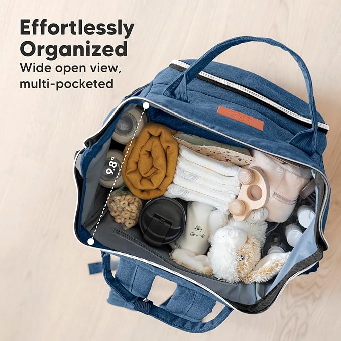 KeaBabies Baby Diaper Bag Backpack - Large Baby Bag for Boys, Girls, Waterproof Multi Function Travel Diaper Backpack with Changing Pad, Durable Travel Essentials for Moms and Dads (Navy Blue)