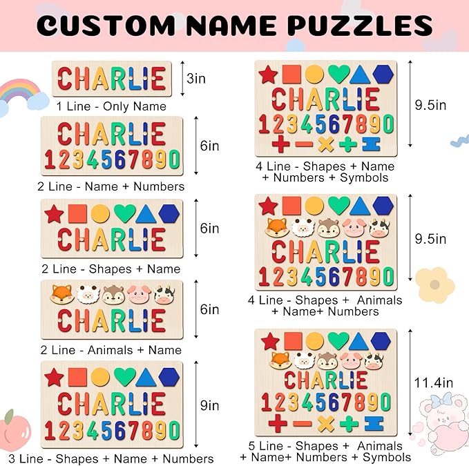 Personalized Name Puzzle - Custom Wooden Puzzle for Toddlers 1-3 - Unique Baby Shower, Christmas & 1st Birthday Gift for Boys and Girls - Keepsake Montessori Toy (Shape-Number)