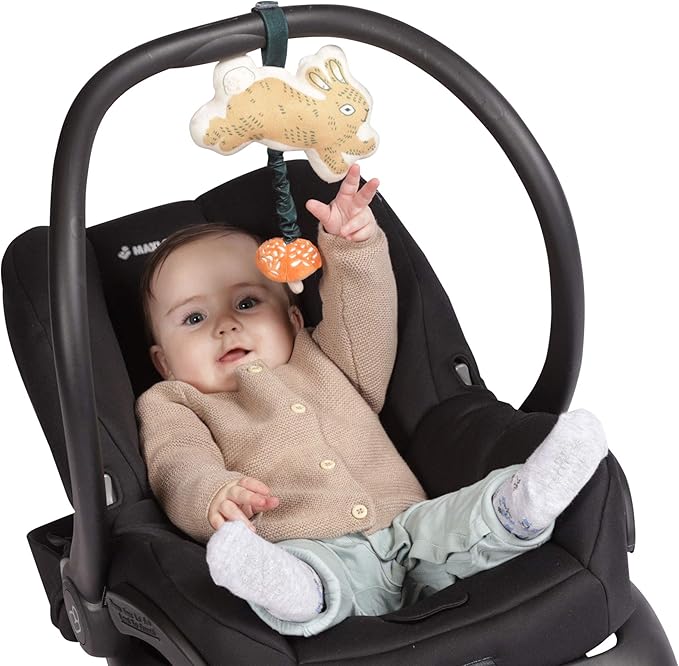 Manhattan Toy Button Bunny Brahm's Lullaby Pull Musical Toy with Baby Chime and Adjustable Fabric Loop for Carriers and Cribs