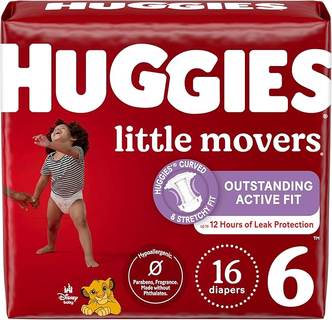Huggies Size 6 Diapers, Little Movers Baby Diapers, Size 6 (35+ lbs), 16 Count, Packaging May Vary