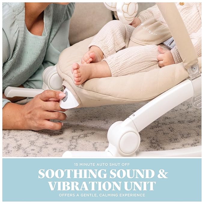 Baby Delight Aura | Deluxe Portable Rocker & Seat for Infants | Soothing Vibration & Sounds | Baby Rocker | Quilted Organic Oat