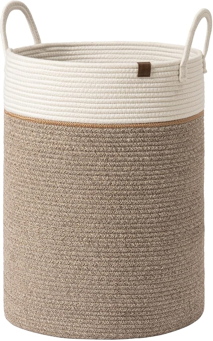 LA JOLIE MUSE Woven Basket Rope Storage Baskets - Large Cotton Organizer, Basket for Baby Blanket, Kids Toy Nursery Laundry Basket Mocha XL