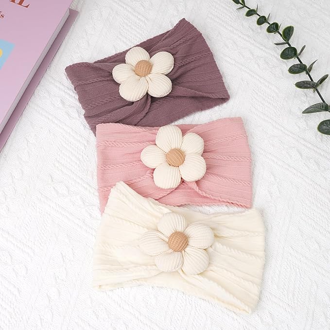 CÉLLOT Baby Flower Headbands Baby Girls Nylon Headbands Baby Essentials Stretchy Hairbands Handmade Hair Accessories for Newborn Infant Toddlers Kids (Pink,Cameo,Salmon)