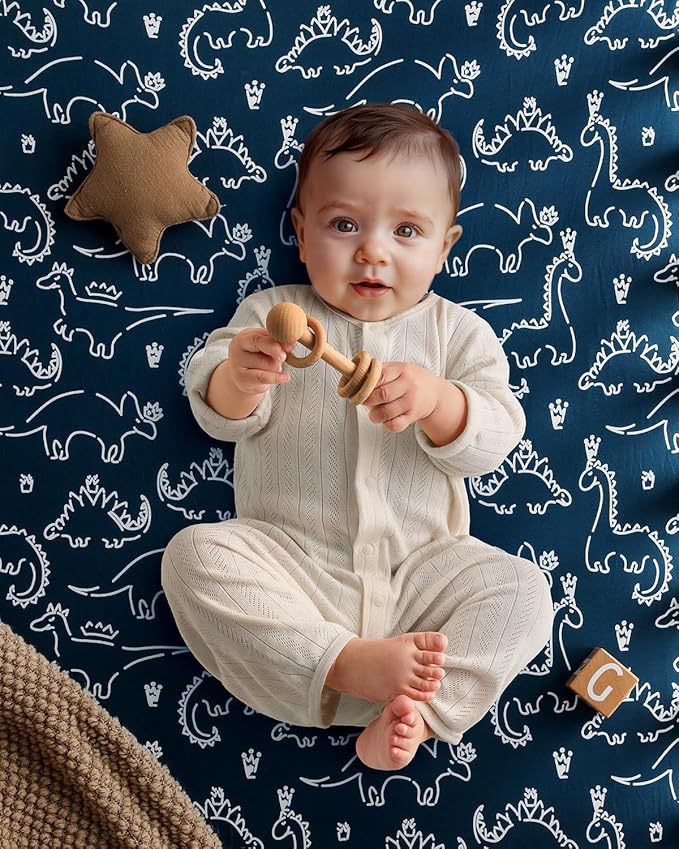 Yoofoss Baby Crib Sheets 2 Pack for Boys and Girls - 52x28 Fitted Crib Sheet Neutral Fits for Standard Crib and Toddler Mattress, Ultra Soft Breathable Microfiber Dark Blue Dinosaurs