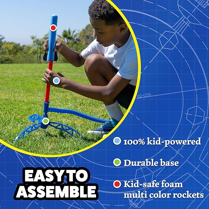 Stomp Rocket Jr Multi-Color Rocket Launcher for Kids, 8 Rockets - Fun Outdoor Kids Gifts for Boys & Girls - STEM Toy Foam Blaster Set Soars Up to 100 Feet - Ages 3 & Up