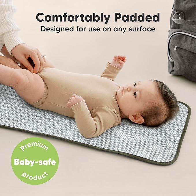 KeaBabies Portable Diaper Changing Pad, Easy Wipe Clean - Foldable Waterproof Baby Changing Mat for Diaper Bag, Compact, Lightweight, 25x13 Newborn, Infant, Baby Changer Travel Essential (Olive Green)