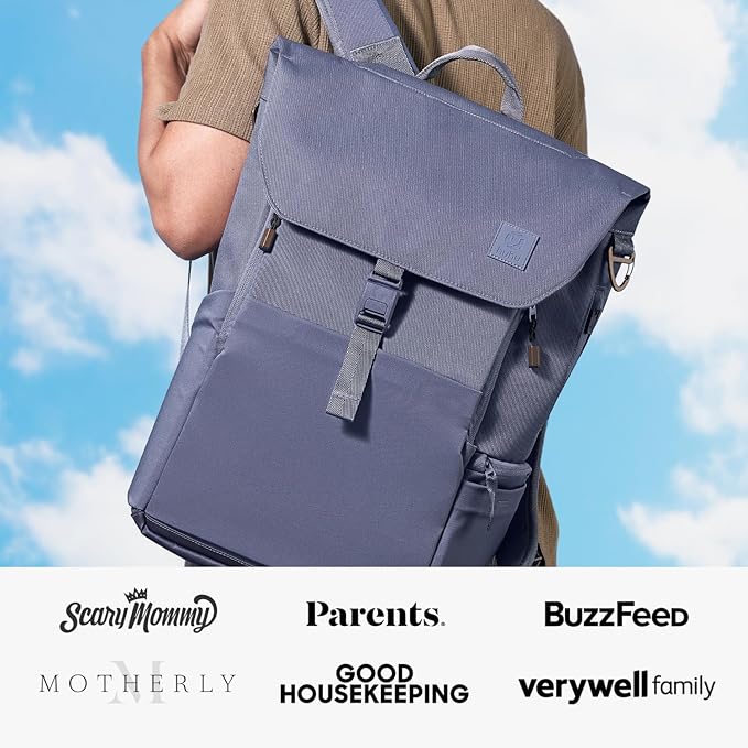 Huhu Diaper Bag Backpack – Large Baby Bag for Moms & Dads – Water-Resistant, Unisex Travel Kit for New Parents – Includes Changing Pad and 2 Organizer Pouches (Dusky Blue)