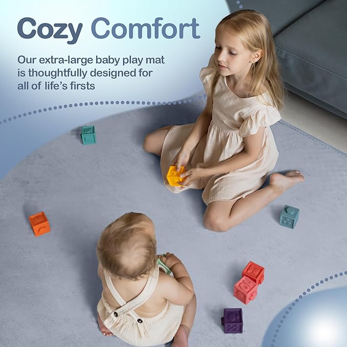 Baby Play Mat for Floor - 1.3” Thick Memory Foam, 59" x 79" Large Crawling Mat for Infant & Toddler, Soft Non-Toxic Crawling Mat, Easy to Clean, Non-Slip Reversible Design - (Dark Gray)