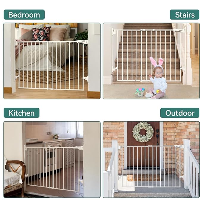 Babelio 27-45" No Bottom Bar Baby Gate with Easy Installation, 2-in-1 Auto Close Design, Suitable for The House, Stairs, and Doorways, Safety Pet Gates with Large Walk-Thru Door, White