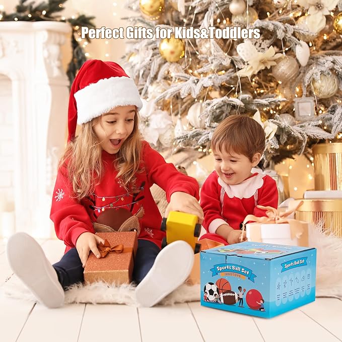 Balls for Toddlers Kids - 7 Pack 5" Small Playground Balls Soft Rubber - Indoor Outdoor Toddler Toys - 2 Footballs, 2 Basketballs, 2 Soccer Balls 1 Kickball -Birthday Gift Boys Girls 1-3 3-5