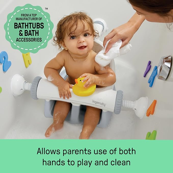 Ingenuity My Bath Seat for Sit-Up Baby Bathing, Sure & Secure Suction Cups, ASTM Safety Tested & Approved, Backrest for Assisted Sitting, Easy Setup & Storage, Gray