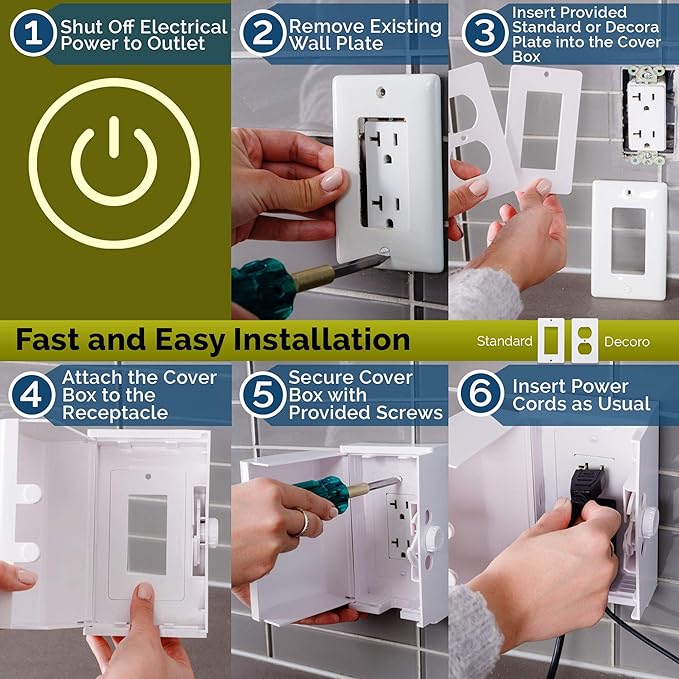 Outlet Cover BOX Baby Proofing (2 Pack) Patented Dual-Lock for Much Better Toddler Proofing, Easier Operation, Simple 3 Step Install with Included Screws. Provides Extra Space Inside for Plugs (White)